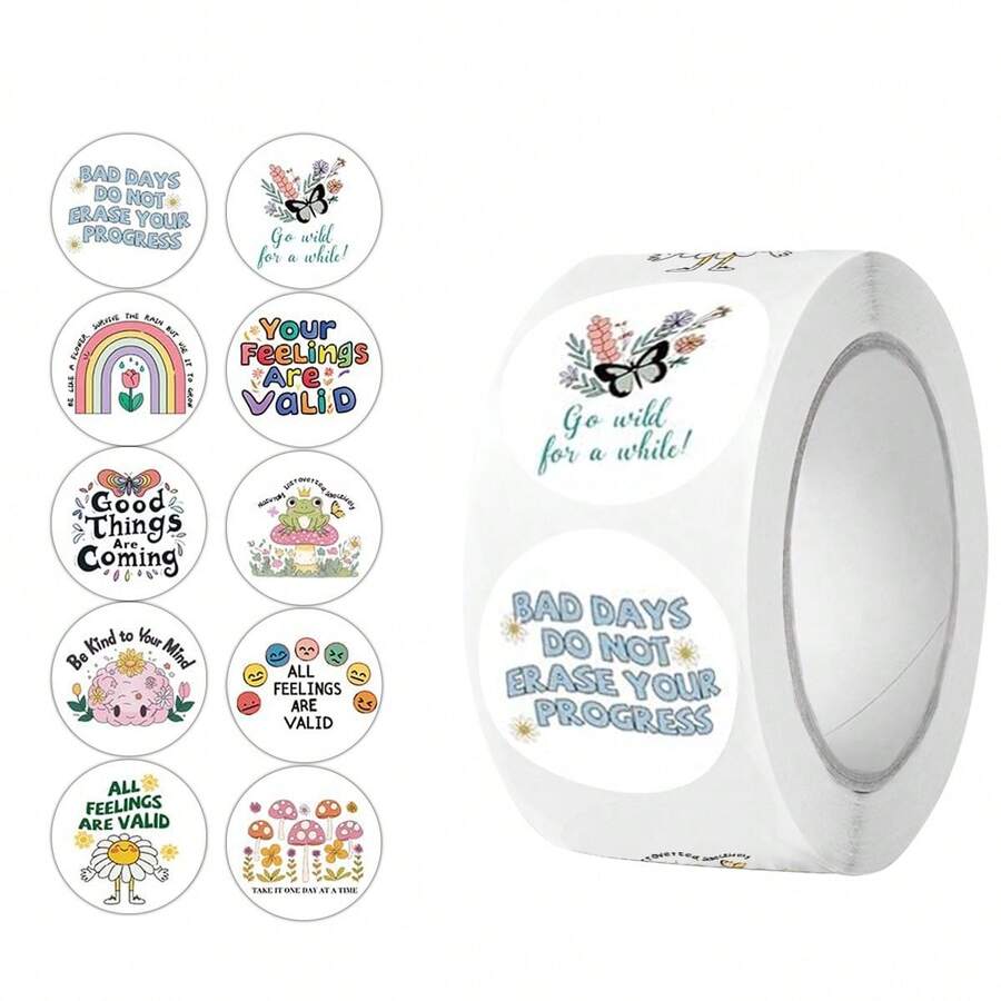 500pcs/Roll Motivational Stickers, DIY Gift For Journals, Water Bottles, Phone Cases, Tablets, Toys - Cartoon - View 1