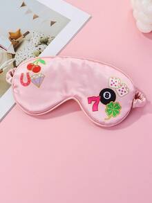 1pc Polyester Digital Printed Sleeping Eye Mask With Cherry, Number 8, Dice, Clover Elements, Soft & Skin-Friendly, Suitable For Women To Wear During Rest - Multicolor - View 2