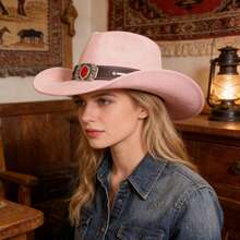 Suede Cowgirl Hat - Adjustable For Men And Women - Shapeable - High-End Material - 粉紅色 - 查看 6