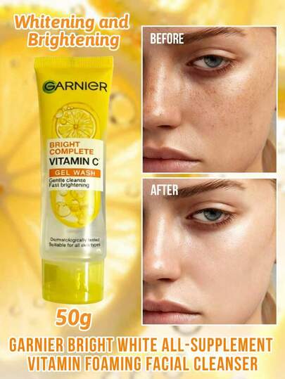 Garnier 花王维生素C柠檬泡沫洁面乳，深层清洁，蕴含维生素C和柠檬，减少暗沉，提亮肤色，清洁毛孔，柠檬提取物，修复，抗氧化，保湿，均匀肤色，增强弹性，净化肌肤，适合所有肤质，适合每日使用。
