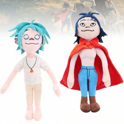 BLUESLEMON 2个2D拉面毛绒玩具，男孩尖下巴白眼睛，女孩穿红色斗篷蓝色裤子，毛绒玩偶，创意礼物，儿童生日派对，家居装饰，女孩房间装饰，收藏品