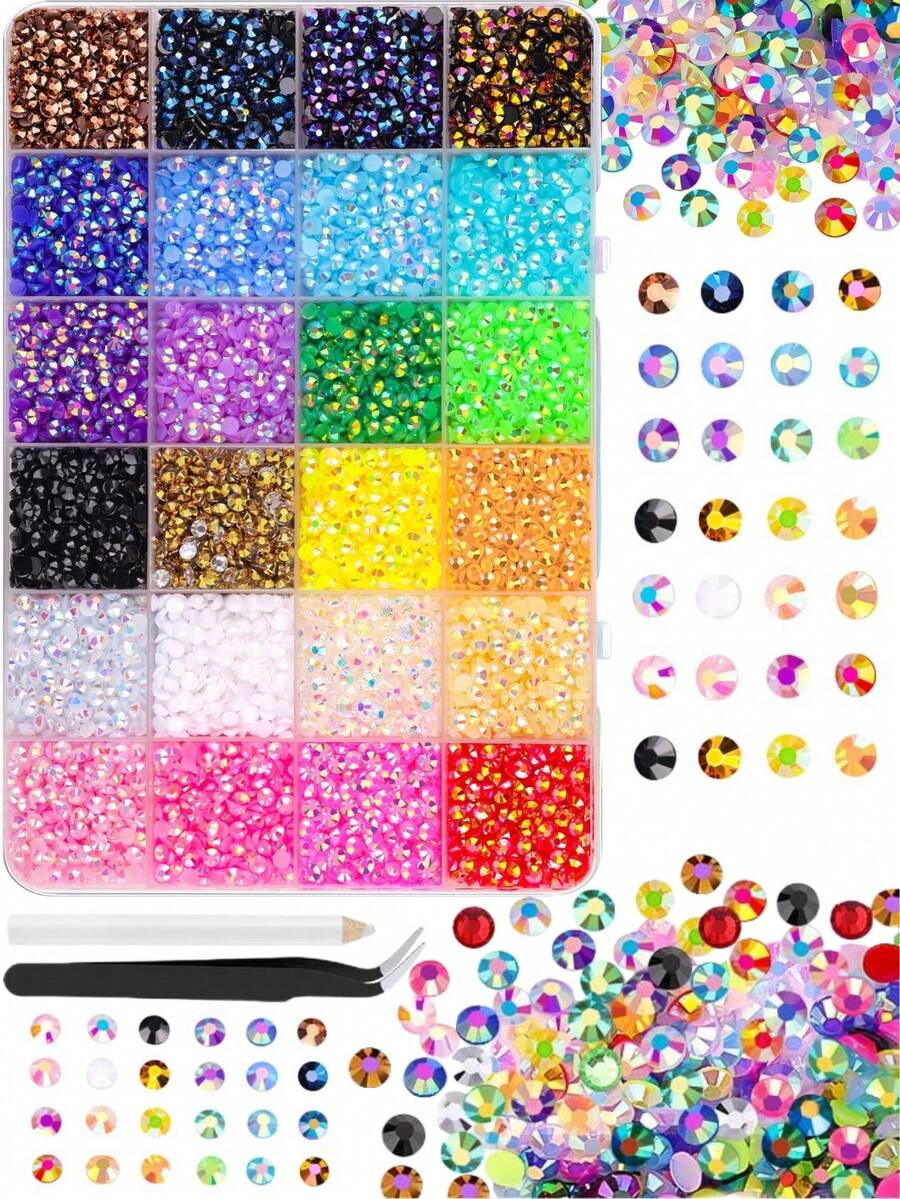 Resin Rhinestones With Tweezers For Bedazzling, Multicolor 3mm Crystal For Nail Art Crafting Makeup - Multicolor - View 1
