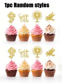 48/24/12/1 món Trang trí bánh cưới, Trang trí bánh cupcake chủ đề Chúa ban phước và Thánh giá, Trang trí bánh lễ rửa tội/lễ đặt tên, lấp lánh vàng - Bánh hình chim bồ câu hòa bình - Xem 10