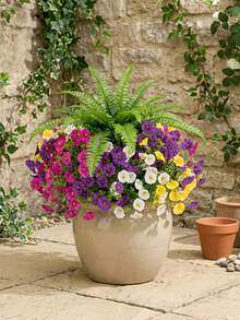 6pcs High-End Artificial Persian Fern Plants With Colorful Floral Design, UV-Resistant Lifelike Greenery, Suitable For Home Decor, Porch, Windowsill, Planter, Indoor Garden, Yard Decoration - Multicolor - View 9