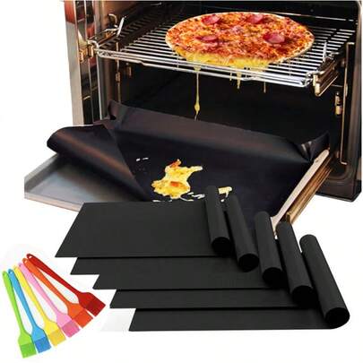 3pcs/1pc Oven Bottom Liners, 16 X 24 Inch Heavy Duty Non-Stick PTFE Oven Mats, BPA & Reusable Oven Liners, Fit For Electric Oven Bottom With Silicone Brush