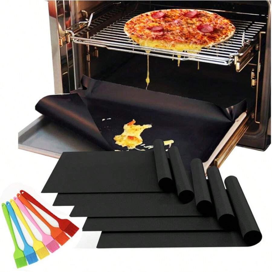 Bộ 3 tấm lót đáy lò nướng, kích thước 16 x 24 inch, chất liệu PTFE chống dính cao cấp, không chứa BPA và có thể tái sử dụng, phù hợp với lò nướng điện, kèm cọ silicon. - Xem 1