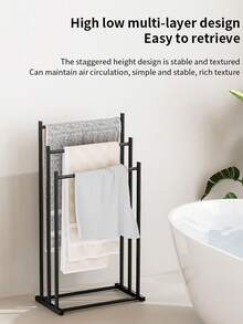 Giá phơi khăn 3 tầng đứng độc lập, bằng kim loại chắc chắn, có đế vững chắc, tiết kiệm không gian cho phòng tắm, phòng giặt, ban công, đựng được khăn tắm, khăn tay, đồ bơi, dễ lắp ráp, không cần khoan, chống gỉ và bền (Màu đen mờ) - Nhiều màu - Xem 7