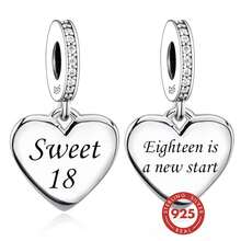 Bộ 1 mặt dây chuyền hình trái tim bằng bạc Sterling 925 "Sweet 18", mặt dây chuyền khắc chữ DIY, quà tặng trang sức dành cho người lớn unisex. - Bạc - Xem 1