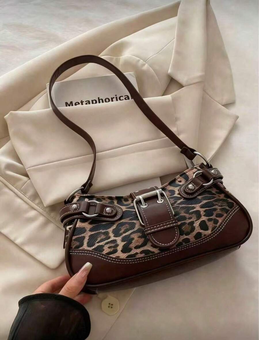New Fashionable Leopard Print Handbag & Shoulder Bag, Suitable For Parties, Outings, Vacations, Shopping And Daily Use, Can Store Coins, Phones, Also Suitable As A Work Bag For Office Ladies, College Students And Working Women, Elegant Ladies Bag - Cà phê - Xem 1