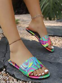 1 Đôi dép xăng đan nữ đế bằng PVC chống thấm nước, chống trượt, họa tiết vân đá cẩm thạch, logo hình tròn bằng kim loại, kiểu dáng sang trọng châu Âu và Mỹ, thích hợp cho kỳ nghỉ hè. - Nhiều màu - Xem 5