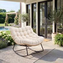 Techigher Outdoor Rocking Chair, Oversized Rattan Wicker Lounge Chair With Cushion & Metal Frame, Modern Outdoor Patio Garden Egg Rocking Chairs For Living Room/Balcony/Patio/Yard - Yellow Rattan + Beige Cushion, 1 Person, Arc Leg - View 1
