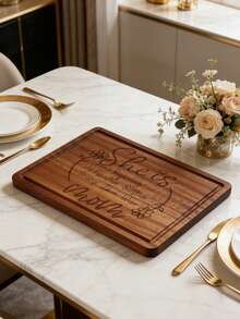 1pc Wood Cutting Board - A Durable Wooden Kitchen Chopping Board, Perfect For Preparing Food, Serving Meats, Vegetables, And Toast. A Meat Cutting Board, Rustic Kitchen Accessory, Durable Kitchen Accessory For Camping, BBQs, Picnics - Laser-Engraved Cheese Board With Mother's Day Message - Birthday, Christmas, Suitable As An Engagement Gift, Wedding Gift, Housewarming Gift, Or A Couple'S Gift From Friends - 棕色 - 查看 4