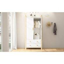 Armoire à 2 portes avec penderie et 2 tiroirs, idéale pour une chambre, un salon ou une entrée. En panneaux de particules, dimensions : 90 * 45 * 180 cm. - Blanc - Voir 9