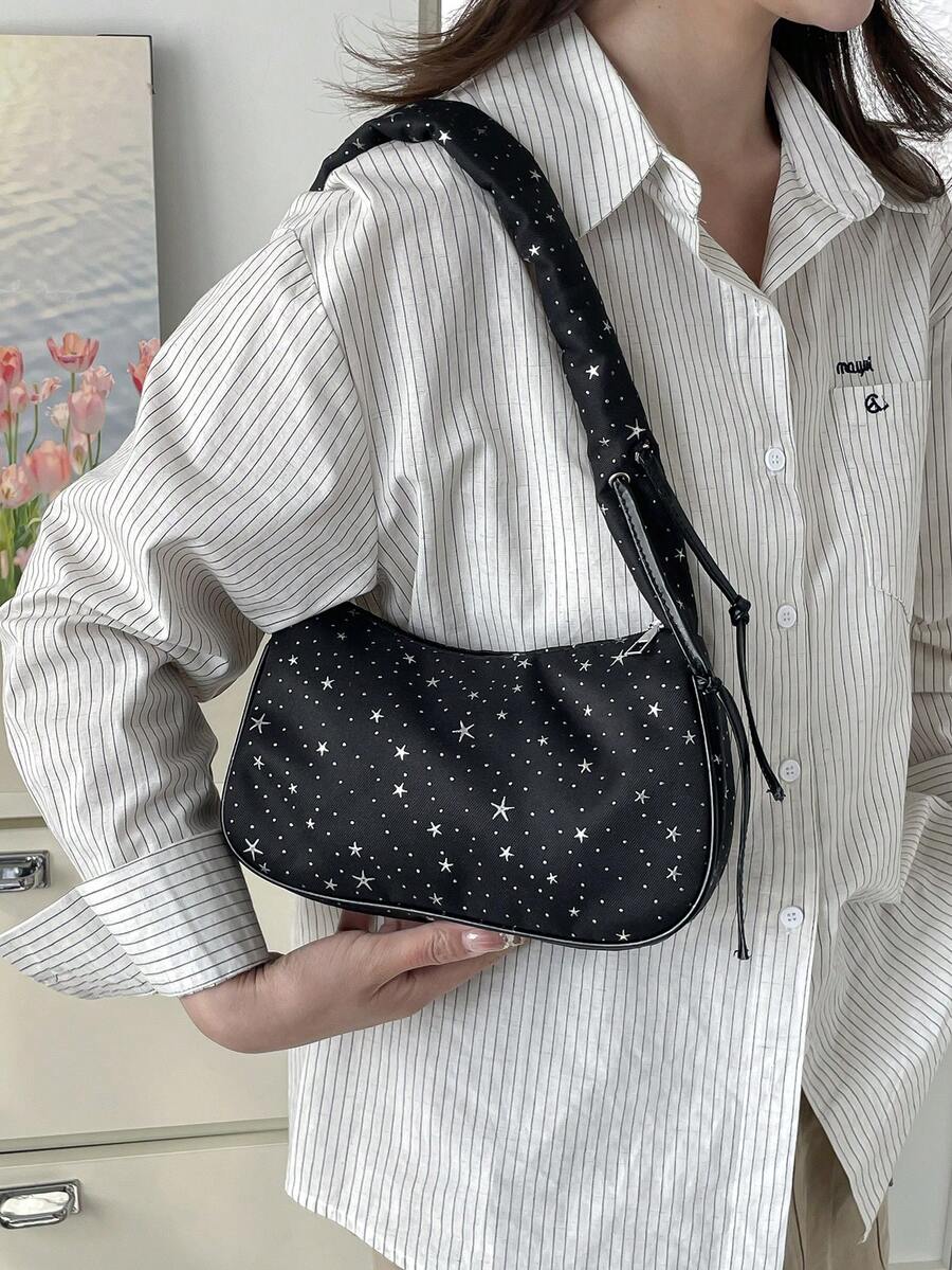 Fashionable New Candy Color Cloud Shaped Bag, Solid Color Shoulder Bag, Cute Underarm Bag With Shiny Star Decor