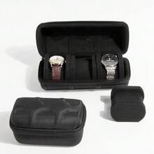 1pc Portable Hard Shell 3-Slot Watch Storage Box With Handle, Shock-Absorbing Foam Lining, Protects Men's And Women's Watches From Collisions, Zipper Dust-Proof Design, Suitable For Home Storage And Travel, Classic 3 Colors, Exquisite Christmas Gift - Black - View 10