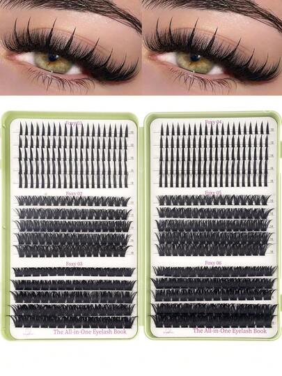 500/272 piezas Kit de libro de pestañas postizas estilo D Curl, pestañas de hada puntiagudas, pestañas inferiores, 80D, 100D, 120D, 150D, 200D 6 estilos Extensión de pestañas creativa gratis, bandeja de mezcla de pestañas postizas largas individuales, efectos de pestañas creativas de gran capacidad gratis, pestañas postizas de maquillaje natural, adecuado para principiantes, suave y cómodo, fácil de usar