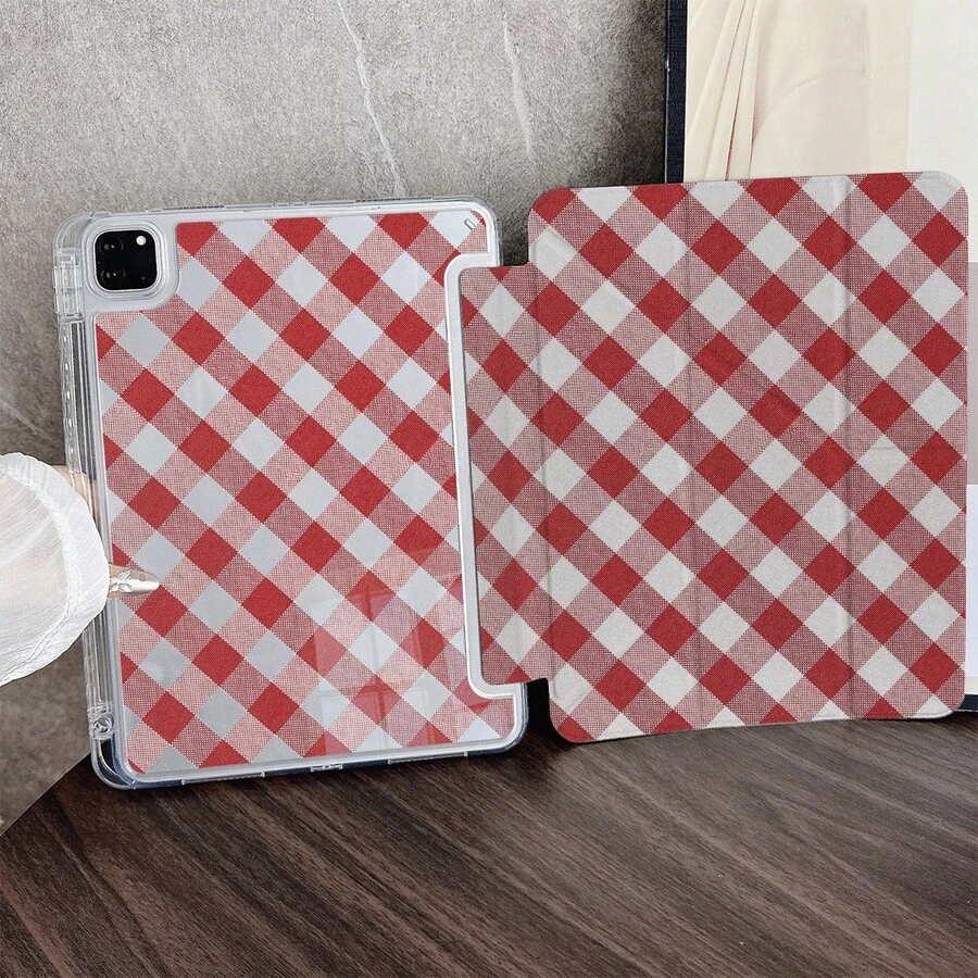 1 bao đựng máy tính bảng in họa tiết kẻ caro đỏ có khe đựng bút chì, tương thích với iPad 10.9/10.2/Air 5/Pro 11/10/9.7/Air 2/(thế hệ thứ 7)/(thế hệ thứ 8)/Air 4/5/Pro 11/10, Galaxy Tab S10+/S9/A9, 5/5PR/6/6PRO/7/7PRO - Nhiều màu - Xem 1