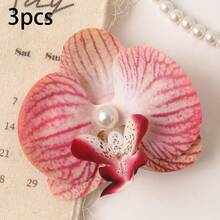 1/3pcs Artificial Spring/Summer Decorative Flowers (With Hair Clips), Faux Orchid Flower Headband With Pearl Decor, Suitable For DIY Crafts, Weddings, Desktop Decor Accessories, Corsages, Handmade Wedding Decorations, All Seasons - Multicolor - View 10