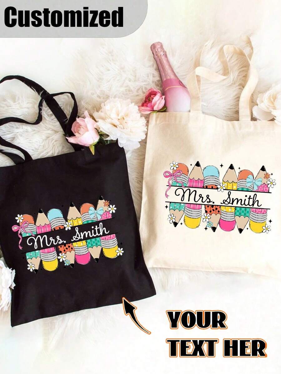 Túi vải canvas in tên giáo viên theo yêu cầu, túi xách cá nhân hóa, tên tùy chỉnh, túi du lịch gấp gọn nhẹ, đa năng thời trang, quà tặng Ngày Nhà giáo, phù hợp cho trường học, đại học, công sở, kinh doanh, đi lại, hoạt động ngoài trời, du lịch, lễ hội, quà tặng Ngày Nhà giáo, bộ dụng cụ sinh tồn cho giáo viên, quà tặng cuối năm cho giáo viên, quà tặng Ngày Nhà giáo, quà tặng trường học - Nhiều màu - Xem 1