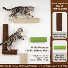 Panneau de grattage cylindrique autoadhésif pour chat, sans perçage nécessaire, peut être utilisé de manière indépendante ou librement combiné en forme de L, d'escalier, de Y et d'autres designs en tant que cadre d'escalade murale/panneau de grattage pour chat, créant un parcours personnalisé, un terrain de jeu d'escalade murale pour les chats tout en satisfaisant leurs besoins de grattage. Disponible en vert citron, brun foncé et beige - L - Voir 6