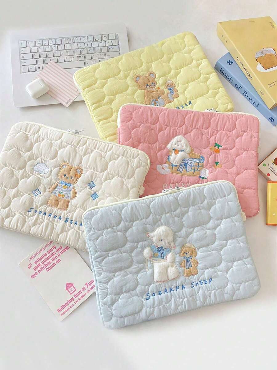 1個INS風軟雲朵卡通刺繡13/14吋筆電保護套平板收納袋便攜手提包,適用於學校、校園、商務出差、居家辦公、宿舍等,女性與女孩的禮物及日常出行必備 - 彩色 - 查看 1
