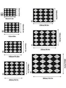1 pieza Alfombra/Alfombra/Alfombra de área/Felpudo, Estilo Vintage Nórdico Minimalista de Lujo - Patrón de Diamante Geométrico Negro y Blanco Patchwork, Adecuado para Exteriores, Entrada, Balcón, Pasillo, Patio, Sala de Estar, Alfombra Suave Lavable a Máquina para Todas las Estaciones, Decoración del Hogar - Multicolor - Ver 4