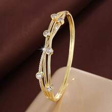 1pc Criss-Cross Design Starry Cubic Zirconia Inlaid Bracelet, Casual Gift For Women - Multicolor - View 10