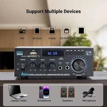 300W 2-Channel Wireless Bluetooth 5.0 Stereo Audio Amplifier, Home Audio Power Amplifier With FM Radio, USB, SD Card, Remote Control For Home Theater Sound System - EU C Type Plug(220-240V) - View 6