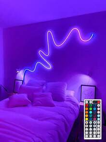 1 pieza Tira de luz de neón LED RGB flexible con control remoto - Luz de neón ajustable de color, adecuada para dormitorio, sofá, área de juegos y decoración de cine en casa, perfecta para decoración navideña - luz policromática - Ver 1