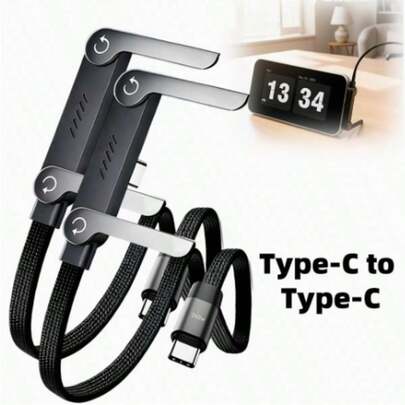 كبل شحن سريع 240 واط بحامل هاتف مدمج، قابس زاوية 90 درجة، دوران 360 درجة، قابل للتعديل متعدد الزوايا، سلك مضفر، متوافق مع هاتف 17 وألعاب الهاتف المحمول. كبل شحن نوع حامل 240 واط لهواتف 17 والأجهزة اللوحية وشحن ألعاب سريع.