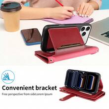 Compatible With Apple 17 Pro Max, 17e, 17 Pro Air, 16 Pro Max, 16pro, 16 Plus, 15 Pro Max, 15 Pro, 15plus, 17, 16, 15, 13 Pro Max, 13 Pro, 13 Mini, 14 Pro Max, 14 Pro, 14 Plus, 12 Pro Max, 12 Pro, 12 Mini, 11 Pro Max, 11 Pro, 14, 13, 12, 11 Series Phone Cases With Exquisite Pearl, Diagonal Chain, Magnetic Buckle, Multi-Card Slot, Wallet, Stand Function, Anti-Fall, Anti-Shock, Anti-Theft Phone Protective Cover - Burgundy - View 11
