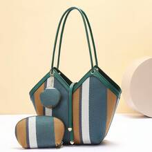Large Capacity Women's Shoulder Bag, Stylish Color Block Versatile Bag - Brown - View 3