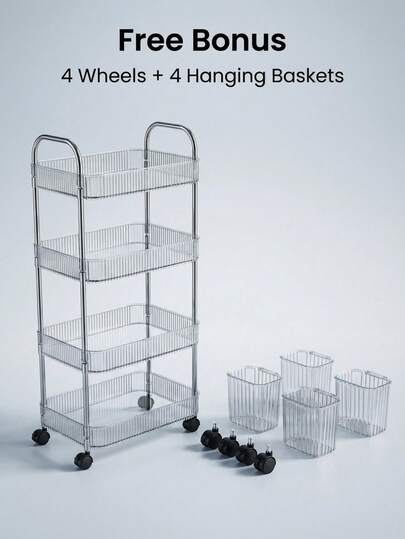 1个家用透明可移动化妆品推车收纳架，大容量多功能浴室用品展示架，浴室配件