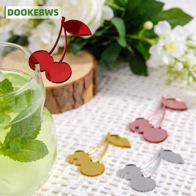 Bộ trang trí ly rượu acrylic 10 món kèm nhãn dán tái sử dụng, họa tiết môi đỏ, ớt và anh đào - Có các màu vàng, bạc và hồng, hoặc màu đỏ tùy chọn. Hoàn hảo cho các bữa tiệc ngày lễ, họp mặt và mọi loại sự kiện.