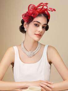 1pc Fascinators For Women Tea Party Hat Headband Derby Wedding Church Bridal Cocktail Feathers Hair Clip,Summer,Beach - Multicolor - View 2