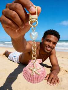 1 Chaveiro de Estrela do Mar Shell, Acessórios de Bolsa de Praia, Acessórios de Embalagem de Estilo de Praia de Verão, Chaveiro de Estilo Costeiro, Chaveiro de Pérola de Concha Natural, Acessórios de Moda, Adequado para Bolsas, Acessórios de Telefone Celular, Pendentes de Fone de Ouvido e Chaves de Carro - Multicolorido - Visão 9
