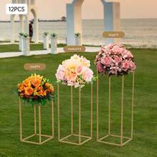 12 PCS Column Wedding Flower Stand, Metal Geometric Centerpieces For Tables, 40/60/80 Cm Tall Gold Flower Rack For Wedding, Event, Party - Dorado - Ver 4