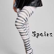 Women's Asymmetrical Piano Key And Note Pattern Tights, Japanese Lolita Style, Delicate, Sweet, And Versatile Socks.Soft And Essential For Warmth. - Piano Keys, Notes, Black and White - View 3