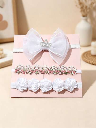 3件套彩色弹力婴儿发带，包含皇冠、花朵、蝴蝶结设计，适合所有季节，非常适合派对、节日、送礼，超级可爱时尚的婴儿拍照道具（不含卡片）