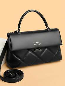 Genuine Brand Soft PU Leather Handbag, Women's Designer Top Handle Bag, Shoulder Crossbody Bag, Large Capacity Casual Tote Bag - Black - View 3