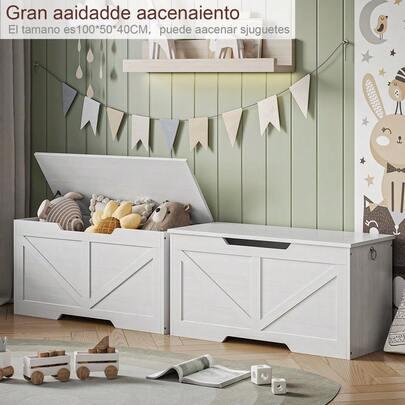 De Almacenamiento,Con Bisagra De  Baul Para Juguetes,Baul Para Recamara,Adecuado Para Dormitorio y Sala De Estar,Baul De Almacenamiento Tamao 100 50 40CM Blanco
