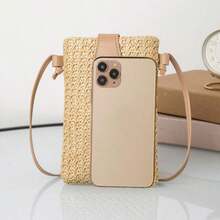 Fashionable Woven Grass Mobile Phone Bag Crossbody Bag, Eye-Catching Beach Bag Summer, Summer Straw Beach Bag For Women, Fashion Summer Vacation Bag, Beach Essentials Women Bags For Vacation & Holiday, Newest Holiday Bag , Beach Bag, Woven Bag - Màu Khaki - Xem 4