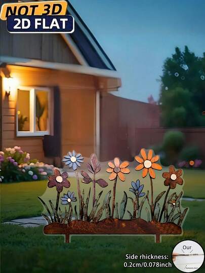 2D Flat 1pc Farmhouse Style Floral Acrylic Garden Fence Decor - Colorful Weatherproof Outdoor Fence Decoration For Yard, Garden And Fence Top, Ideal Gift For Friends And Family. Party Decor, Birthday Decor, Party Supplies, Artificial Plants For Decoration, Gardening