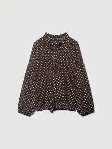 Women's Polka Dot Tie Collar Casual Versatile Daily Wear Shirt Spring - Brown - View 2