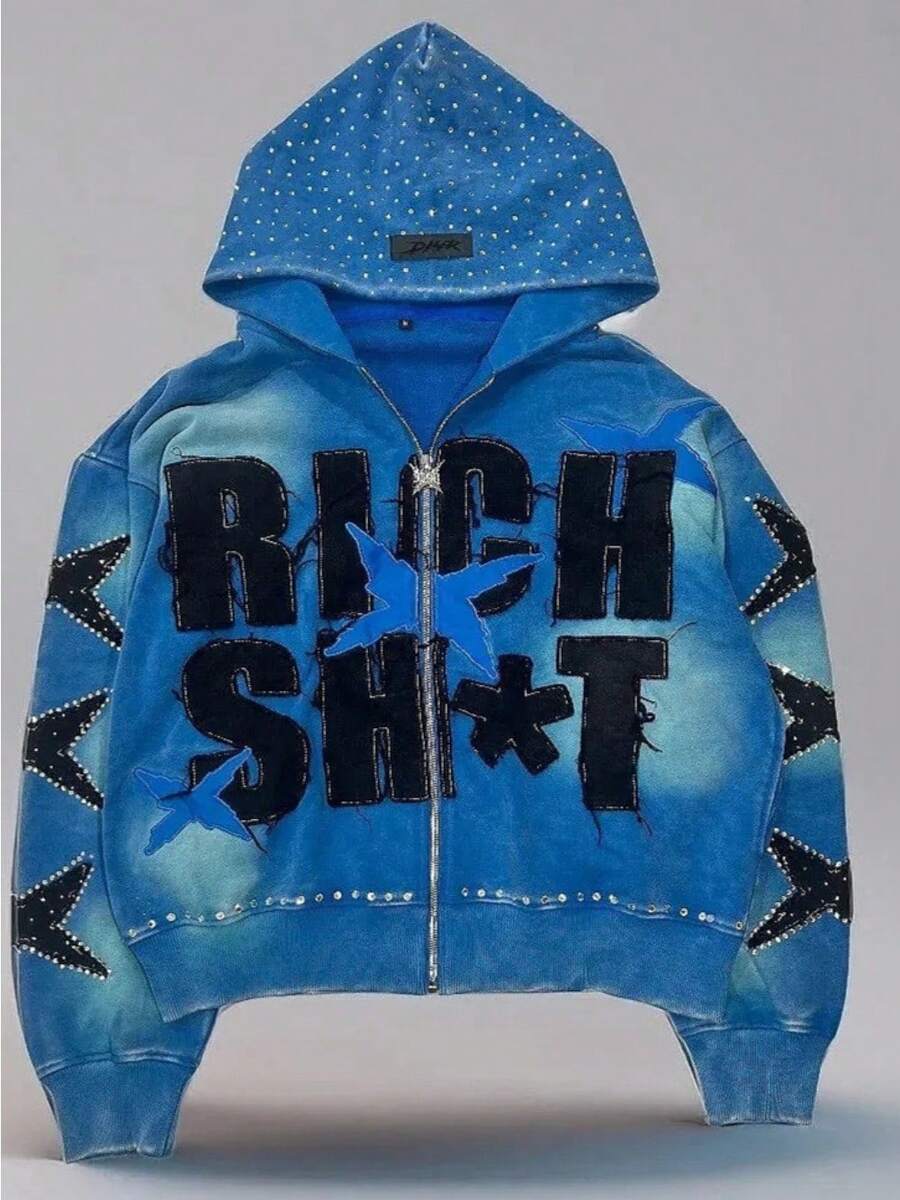 Y2K Street Graffiti Print Loose Casual Zip-Up Hooded Sweatshirt For Men And Women - YN-01 - 查看 1