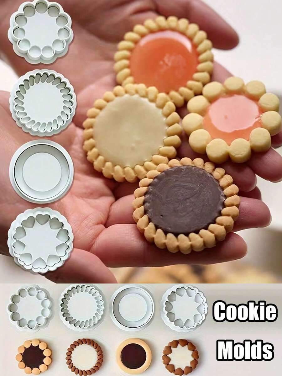 Set de 4 moldes retro y clásicos para galletas tipo sándwich, caja de regalo de galletas, moldes para chocolate, mermelada, queso y merienda de té de la tarde, prensados a mano - Multicolor - Ver 1