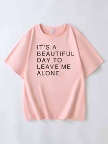 Slogan Graphic Tee IT'S A BEAUTIFUL DAY TO LEAVE ME ALONE Graphic Tees Women Tops Pink - Pink - View 2