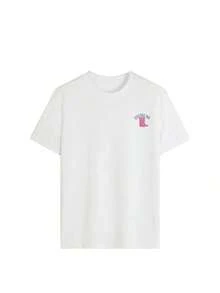 Camiseta de manga corta con cuello redondo y estampado personalizado de botas rojas de verano para mujer, estilo occidental.Camiseta casual de mujer con estampado rosa - Blanco 2 - Ver 4