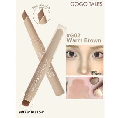 GOGO TALES 二合一哑光修容棒，单色3D立体塑形，适用于脸颊、鼻梁和人中，高光修容笔，适合初学者，GOGOTALES