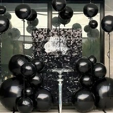 7个银色铝箔圆形气球（22英寸1个，12英寸3个，10英寸3个），适用于婚礼、生日、情人节、周年纪念日、母亲节、父亲节、毕业派对装饰，4D球形气球 - 黑色 - 查看 2